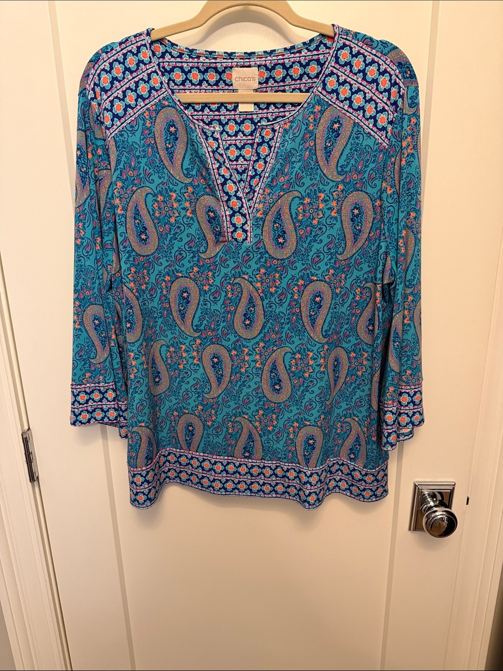 Chico's Turquoise Paisley V-Slit Tunic